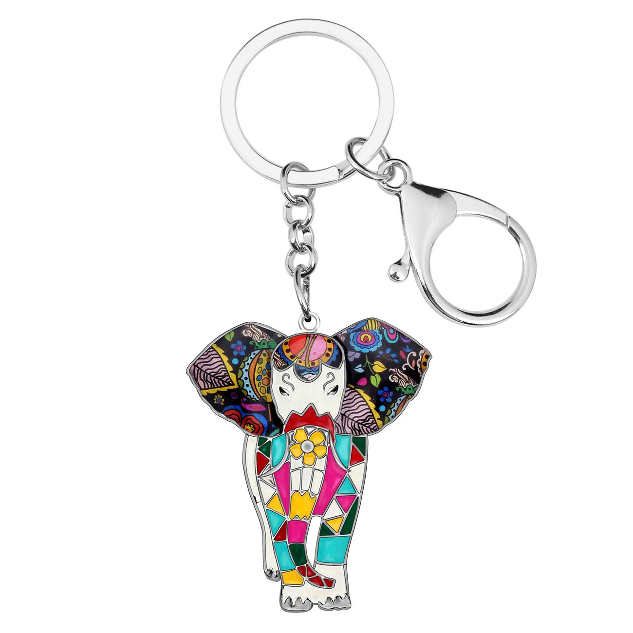 BONSNY Enamel Metal Chain Jungle Elephant Key Chains For Women Car Purse Handbag Charms (White)
