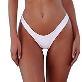 Women's Sexy Cheeky Brazilian Cut Bikini Bottom Solid Low Rise High Leg Thong Swimsuit Bottom
