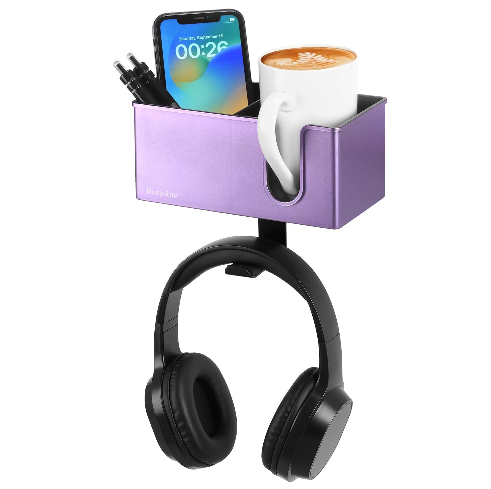 Photo 1 of Rosyline 3-in-1 Clip-on Desk Organizer for Expanding Office and Gaming Space - Pen, Headphone, and Desk Item Holder (Purple)