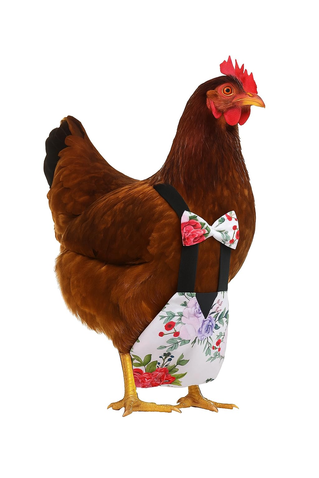 Pet Chicken Diapers with Bow Tie Reusable Duckling Diapers Goose Clothes Washable Breathable Fabric Loose Tight Belt Design Diapers (Peony Flower)