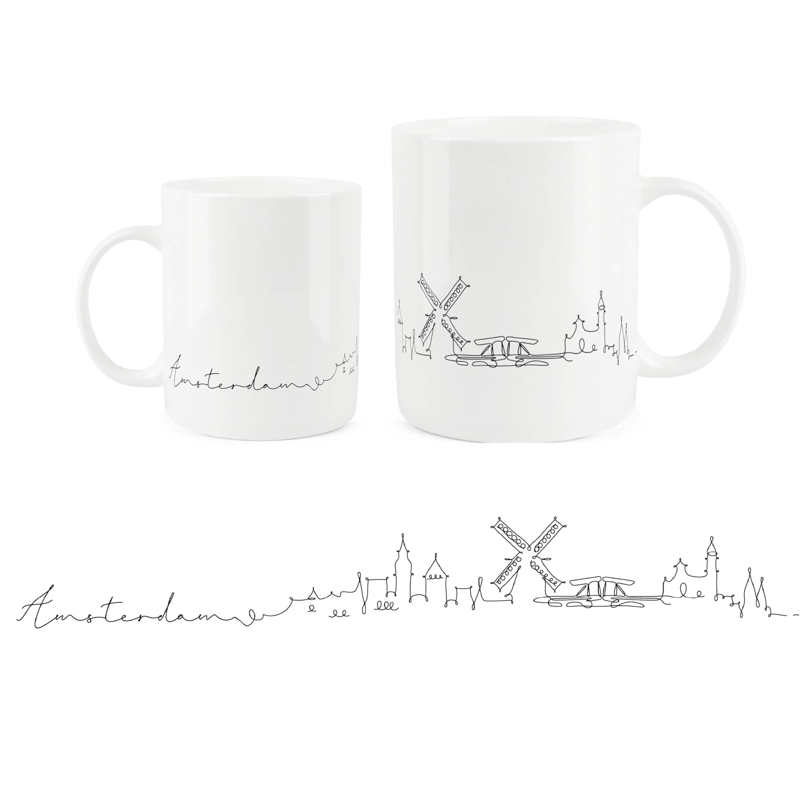 Purely Home Amsterdam City Skyline Collection - Bone China Mug White Coffee/Tea Present Gift for Travel Lovers