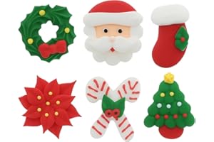 Christmas Cupcake Toppers, Holiday Cake Toppers, Royal Icing Decorations, Cupcake Decorations, Cake Toppers, Holiday, Edible, Cookies and Chocolates, by Global Sugar Art (Wreath Poinsettia, 36 Count)