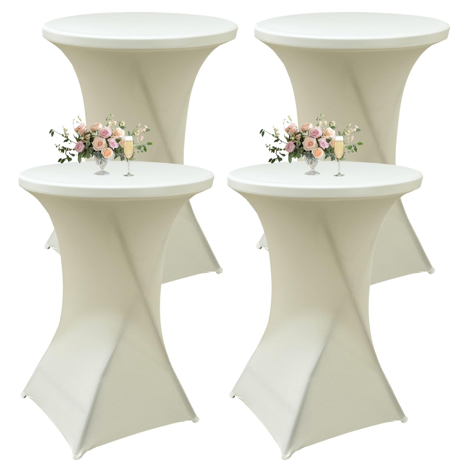 Photo 1 of 4Pack Ivory Cocktail Table Cover 32x43 Inch Fitted Stretch Cocktail Tablecloth for Round Table Top Cover High Top TableCloths for Party Bar Pub Wedding