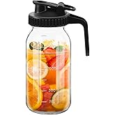 Wide Mouth Mason Jars 64 oz with Pour Spout Lids, 2 Quart Glass Pitcher with Lid, Double Leak Proof Breast Milk Pitcher for Fridge, Coffee, Water, Iced Tea (64 OZ Black)