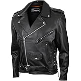 Vance Leather Mens Premium Cowhide Conceal Carry Insulated Liner Side Laces Classic MC Motorcycle Biker Black Leather Jacket