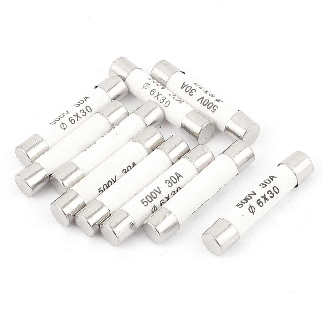 Sourcingmap 10 Pcs 500V 30A Low Breaking Capacity 6x30mm Cartridge Ceramic Fuses