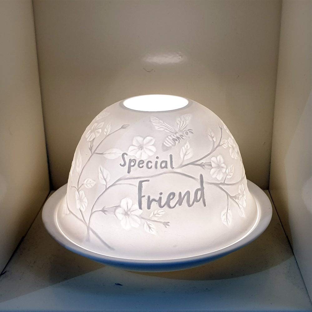 Nordic Lights Special Friend White Porcelain Tealight Holder Dome | Candle Holder Projecting a 3D Image Use With Scented Candle, LED Light | Perfect Room Decor Lights | Shade & Plate Set with Gift Box