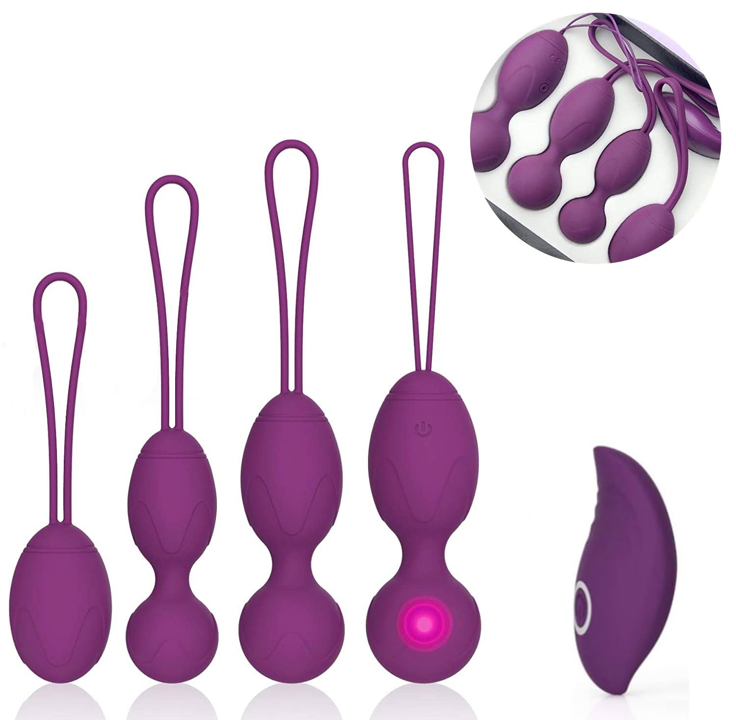 Pelvic Floor Balls Training Balls, Pelvic Floor Trainer for Women Training Set - Medical Silicone Exercise Balls for Bladder Control and Pelvic Floor Exercises, 4 Balls Purple