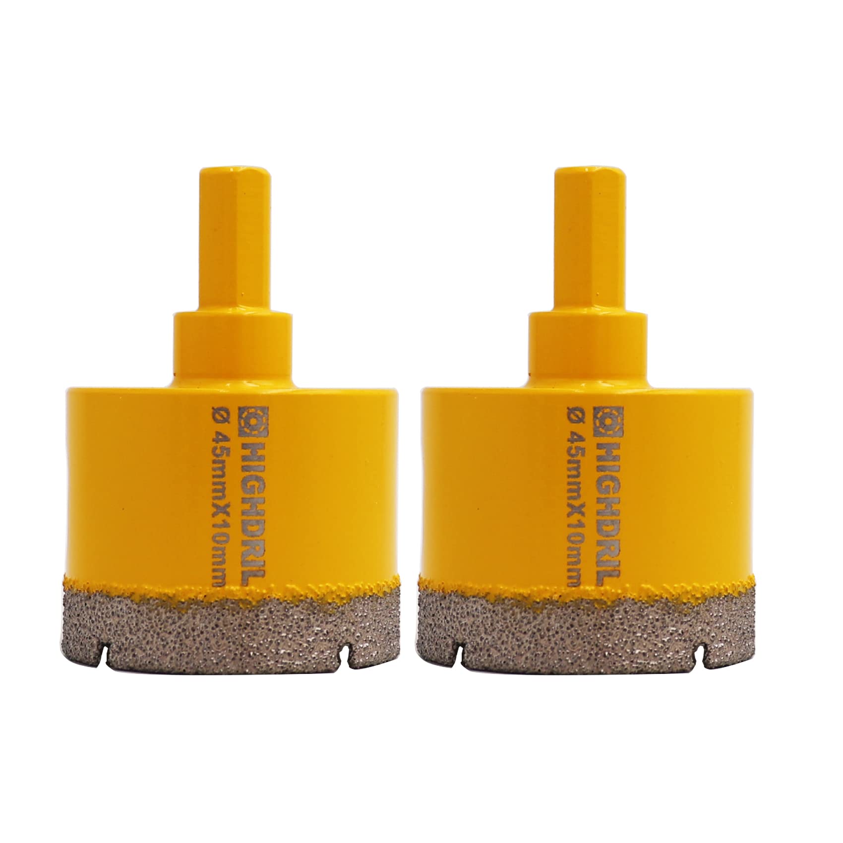 HIGHDRIL 2Pcs Diamond Core Drill Bit,Diameter 45mm Vacuum Brazed Hole Saw for Concrete Granite Marble Glass Porcelain Tile Masonry Brick,Triangle shanks