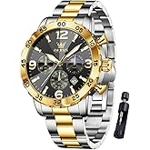 OLEVS Watch Men Luxury Big Wrist Face Analog Quartz Mens Watches Stainless Steel Waterproof Luminous Date Dress Chronograph Moon Phase Relojes para Hombres