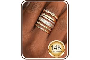 Non Tarnish Gold Silver Stackable Rings for Women - 14K Gold Plated Waterproof Stacking Thin Chunky Bands Cubic Zirconia Thum