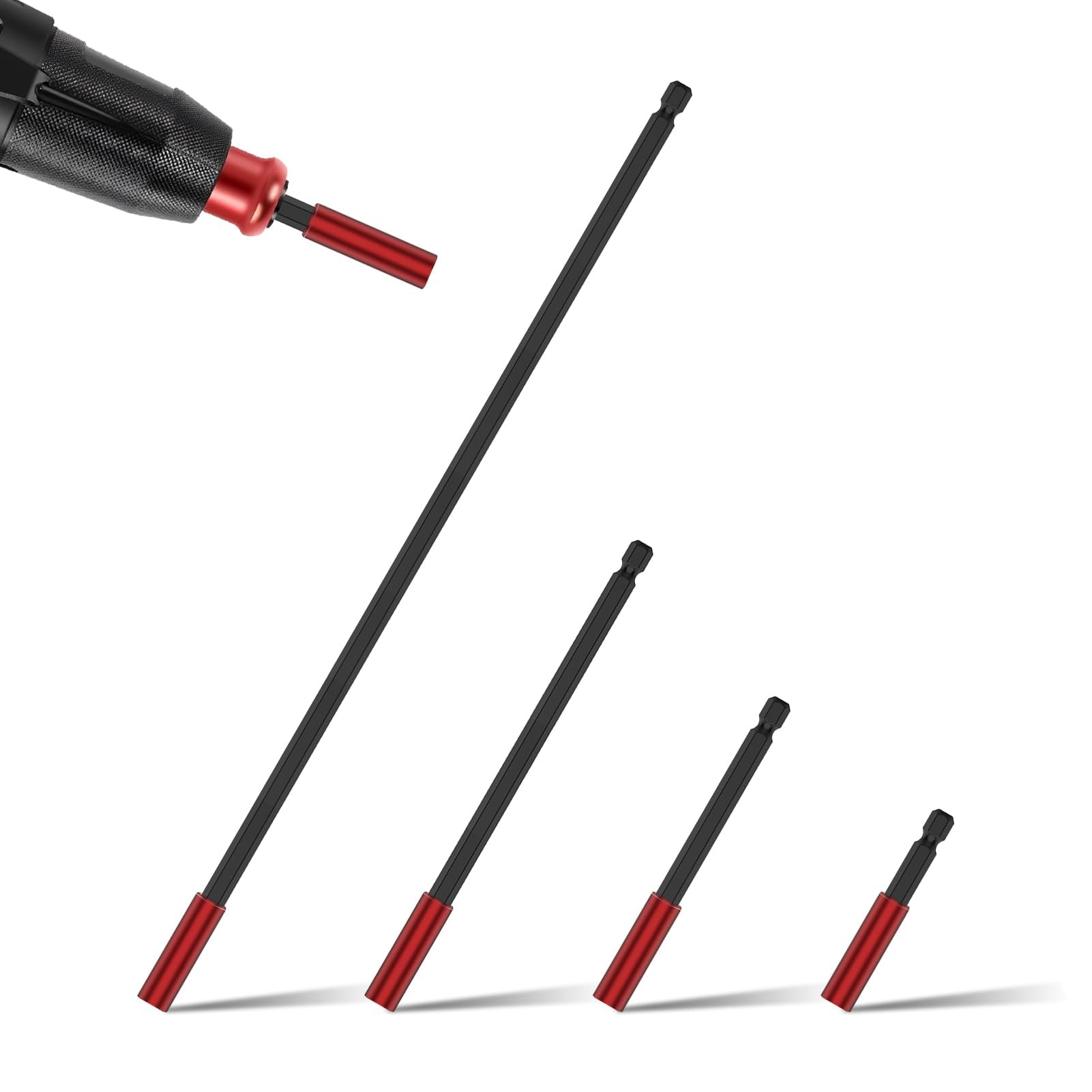 4 Pieces Magnetic Bit Holder for Impact Driver Magnetic Screwdriver Extension Impact Bit Holders Magnetic 50mm, 100mm, 152mm and 305mm for Impact Drill Hex Extension Bar/Tool Holders/Adapter