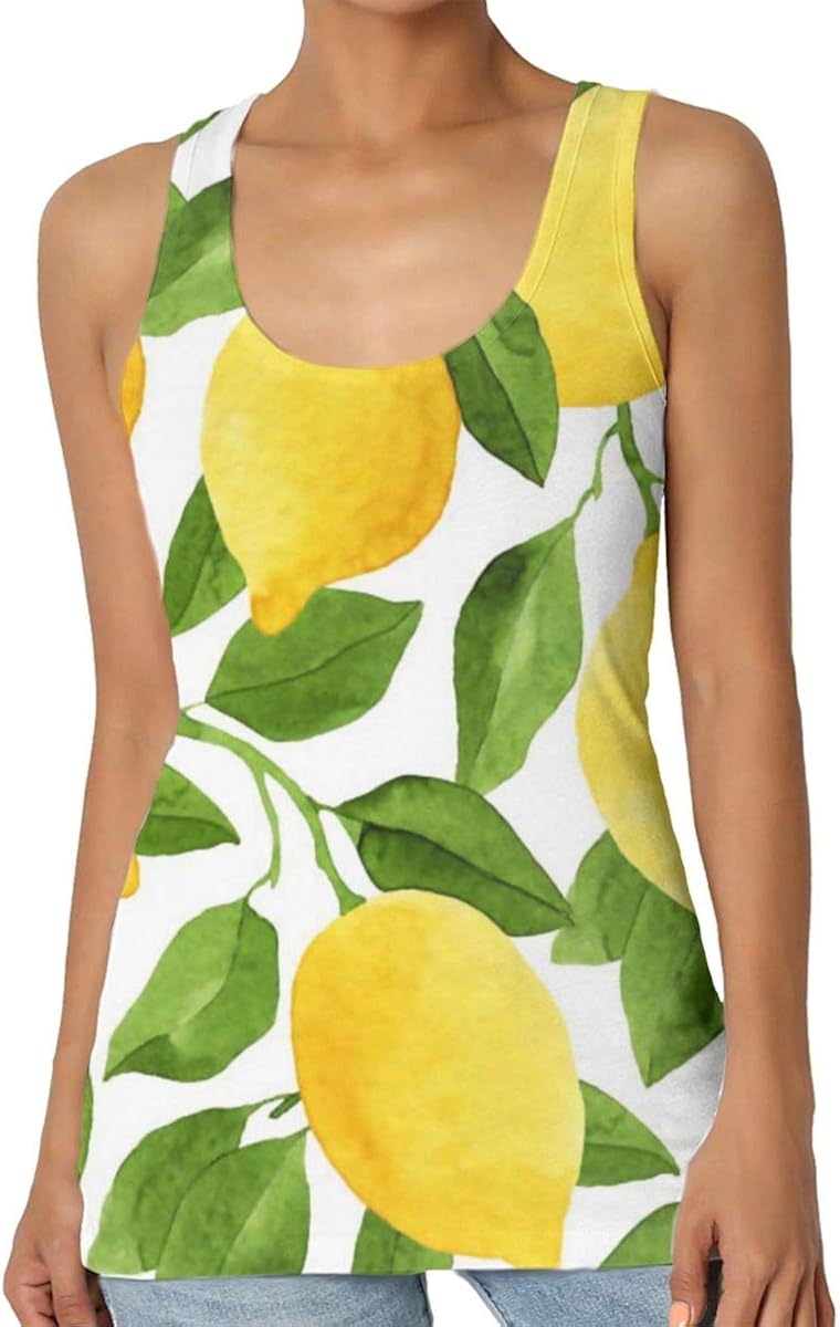 Amazon.com: Yellow Lemon Pattern Women' Scoop-Neck Sleeveless Tank Top Chic Tee: Clothing
