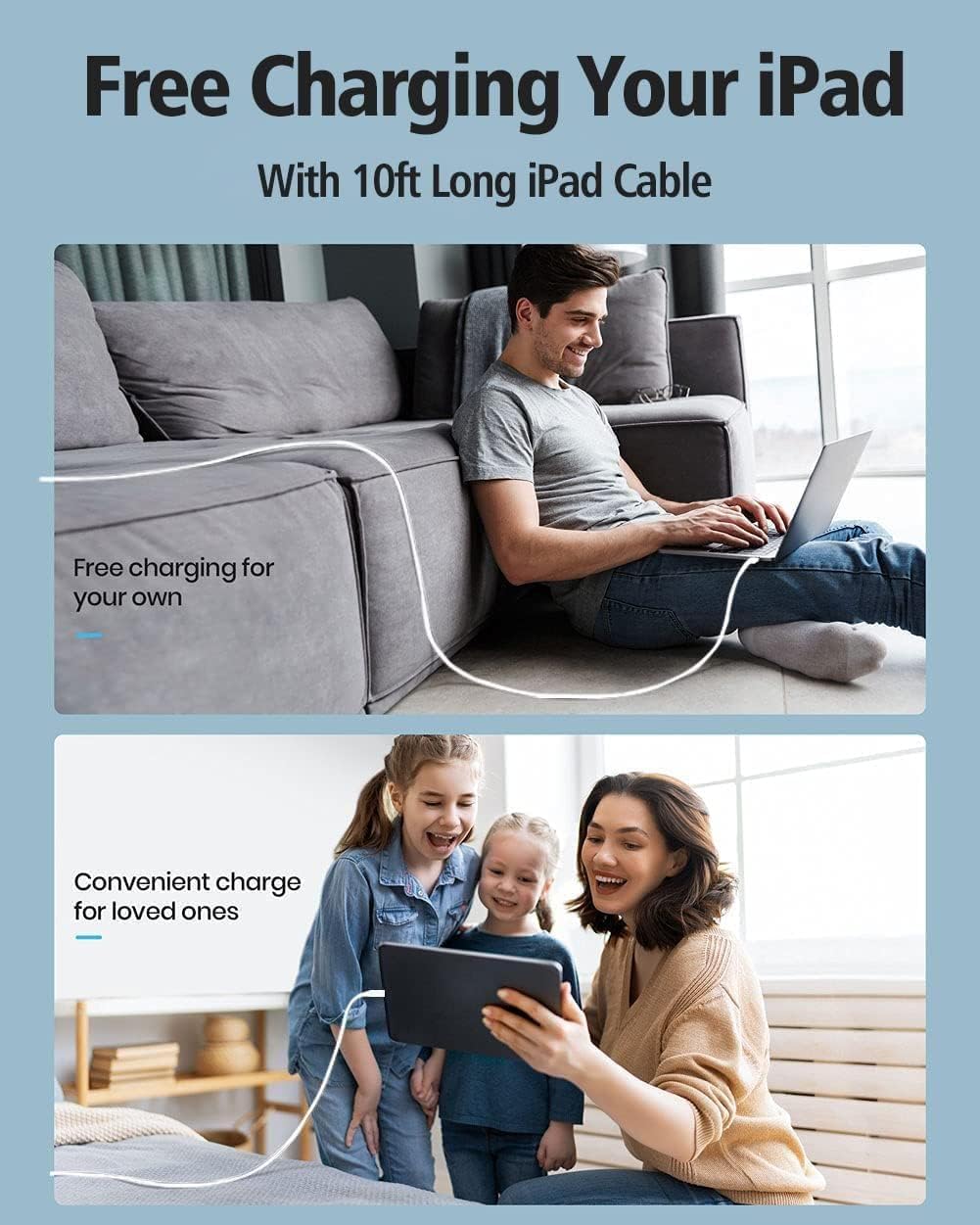 10FT iPad Charger Cord, 20W USB C Fast Charger with Long Charging Cable for iPad Pro 13/12.9/11 inch, iPad 10th Generation, iPad A16 11th Generation, iPad Air 13/11 inch/5th/4th, iPad mini 6/7th