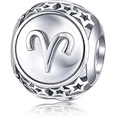 FOREVER QUEEN Zodiac Sign Charm fit Charms Bracelet, 925 Sterling Silver Plated Platinum Star Bead Charm 12 Horoscope Constellation Charm for Bracelet and Necklace, Birthday Gift