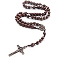 Drolasa Rosary Beads Catholic Pure Handmade Rosary Necklace Wooden Cross Necklace