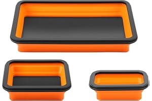 Magnetic Part Tray Set 3 Different Size High Strength Flexible Silicone Foldable Tool Tray for Screw Bolt Nut Washer.(Orange+
