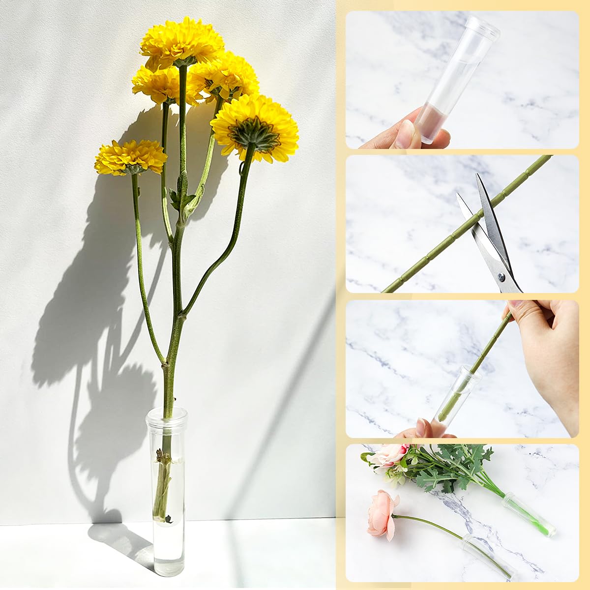 Vials for Flower Arrangements 2.8 Inch Floral Water Tubes Plastic Floral Vials with Caps (Clear, 30 Pack)