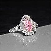 925 Sterling Silver Shiny Full Diamond Gemstone Ring 18K Gold Teardrop Pink Cubic Zirconia Cocktail Ring CZ Diamond Multi Row Promise Rings Eternity Engagement Wedding Ring for Women A.7 (US Code 7)