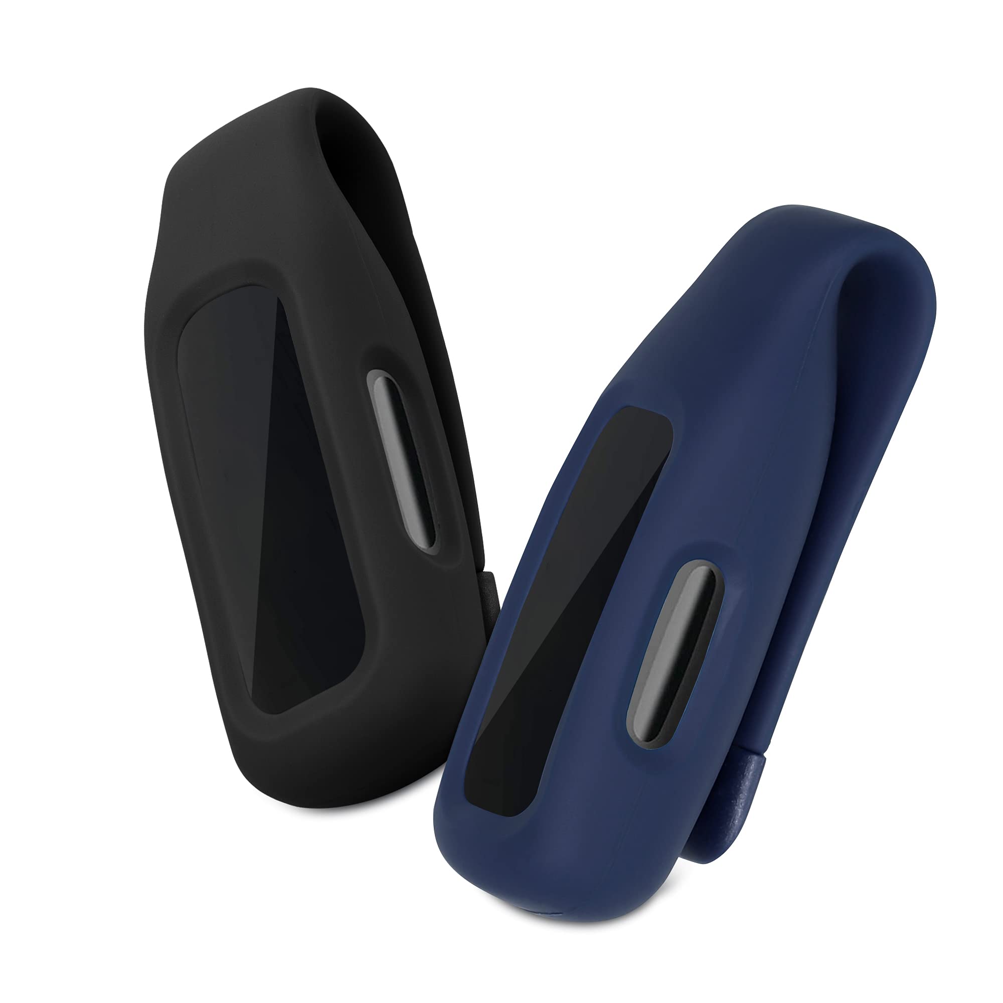 kwmobile 2x Clip Holders Compatible with Fitbit Inspire 3 / Inspire 2 / Ace 3 - Clip-On Holder Replacement Set - Black/Dark Blue