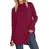 JUSTFASHIONNOW Tunic Tops for Women Casual Long Sleeve Turtle Neck Shirts Thumb Hole Curved Hem Tops Fall Fashion