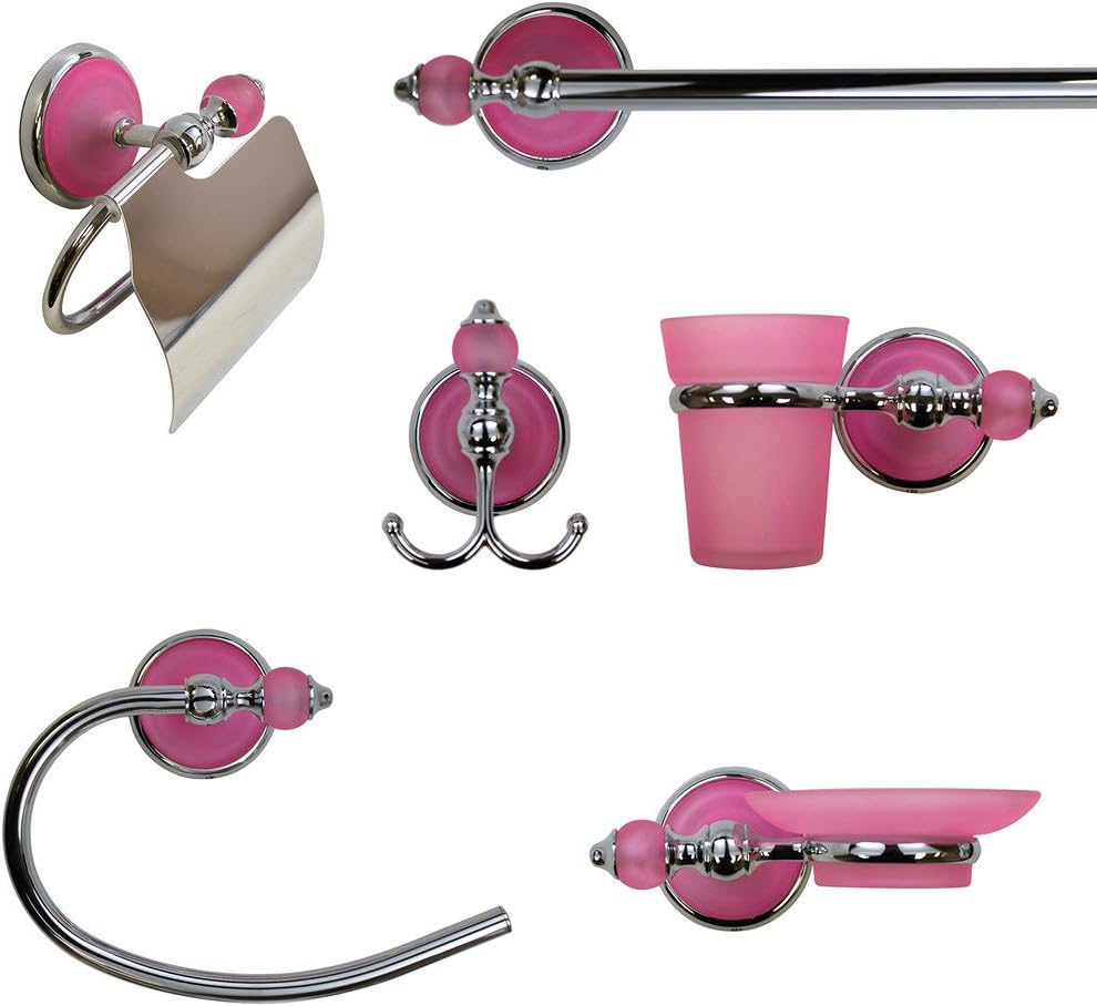 LADA 77940 6 PC Argo Series Die-Cast Metal Bath Accessory Set Chrome/Rose
