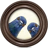 MOCHPEN Funny Pigeons Round Wall Art Decor, Vintage Animal Print, Whimsical Bird Painting, Country Artwork for Bedroom Living Room Gallery Wall 5.7x5.7 Inch