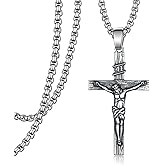 Tiaxiemo Crucifix Necklace Men 925 Sterling Sliver 41 Cross Necklace Christian Jewelry Gifts for Men