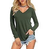 Amoretu Womens T Shirts V Neck Short Sleeve Tshirt Basic Tee Curved Hem Tops