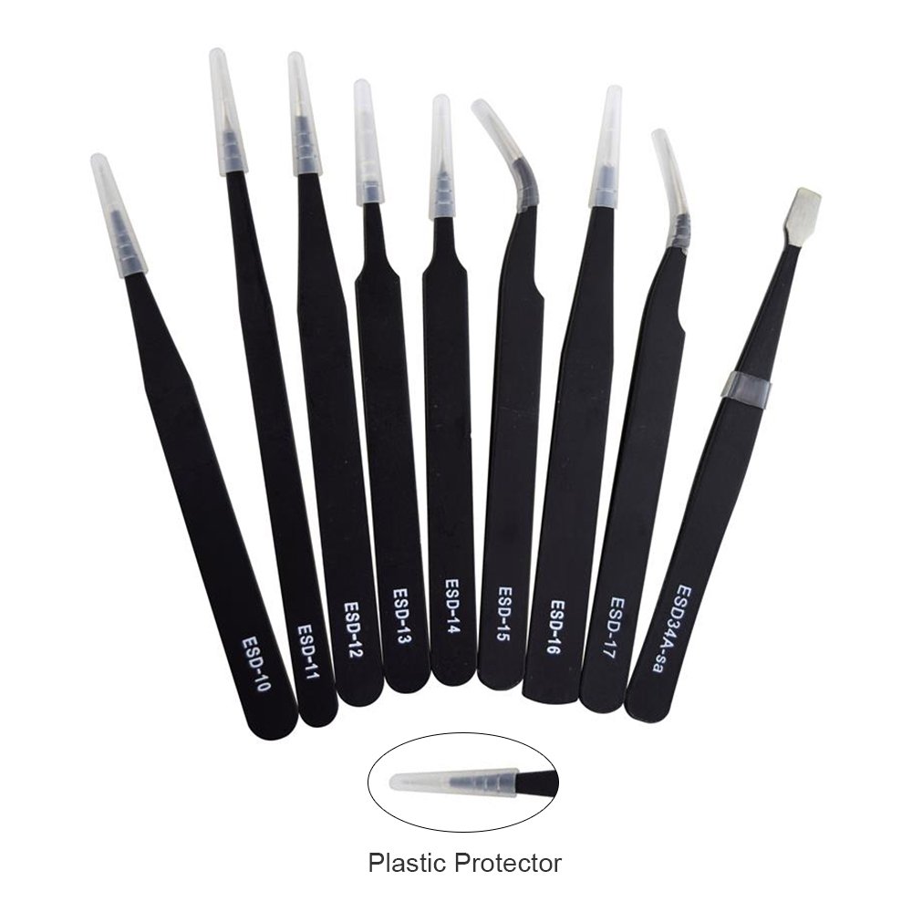 9 Piece ESD Tweezers Tools Kit, Beaulinks Precision Anti-Static Non-Magnetic Tweezers for Beauty,Nail Art,Jewelry-Making Watches,Medical,Electronics, Laboratory Work