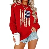 Dressmine Womens USA Shirt Casual Long Sleeve Graphic Tees Knit Crew Neck Sweatshirts Loose Pullover