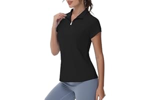 GGOV Womens Short Sleeve Golf Polo Shirt Zipper Tennis Top V Neck UPF 50+ Sun Protection Sport Shirts