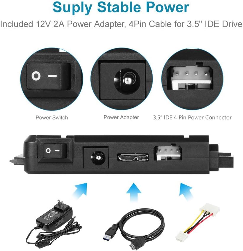 Unitek USB 3.0 to IDE and SATA Converter External Hard Drive Adapter Kit for Universal 2.5/3.5 HDD/SSD Hard Drive Disk, One Touch Backup Function and Restore Software, Included 12V/2A Power Adapter: Computers & Accessories