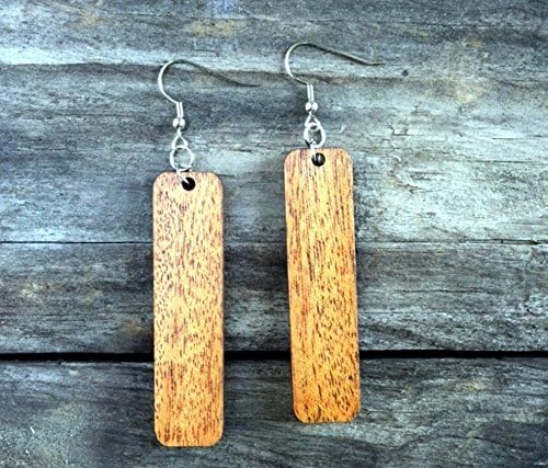 Long Rectangle Wood Earrings from Natural Reclaimed Mahogany