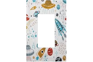 WPSHIJIA Cartoon Space Rocket Boys Universe Planet 1 Gang Rocker Light Switch Covers Decorative Unique Single Decora Outlet Wall Plate Faceplate Switchplate GFCI for Nursery Kidroom Bedroom Decor