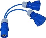 Spare2Go 16A Splitter Cable 240V 2 Way Hook Up Y Piece 2 x 16A Sockets Blue view 1