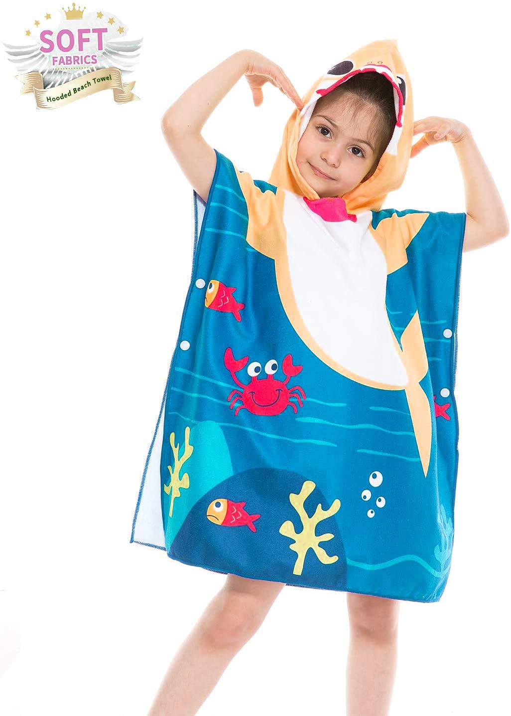 Toddler Hooded Beach Bath Towel Baby Shark Soft Beach Towel