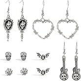 Fyvos Gothic Skull Cross Dangle Earrings Set Heart Earrings Punk Vampire Skeleton Bat Spider Earrings Set Halloween Cosplay Party Jewelry for Women