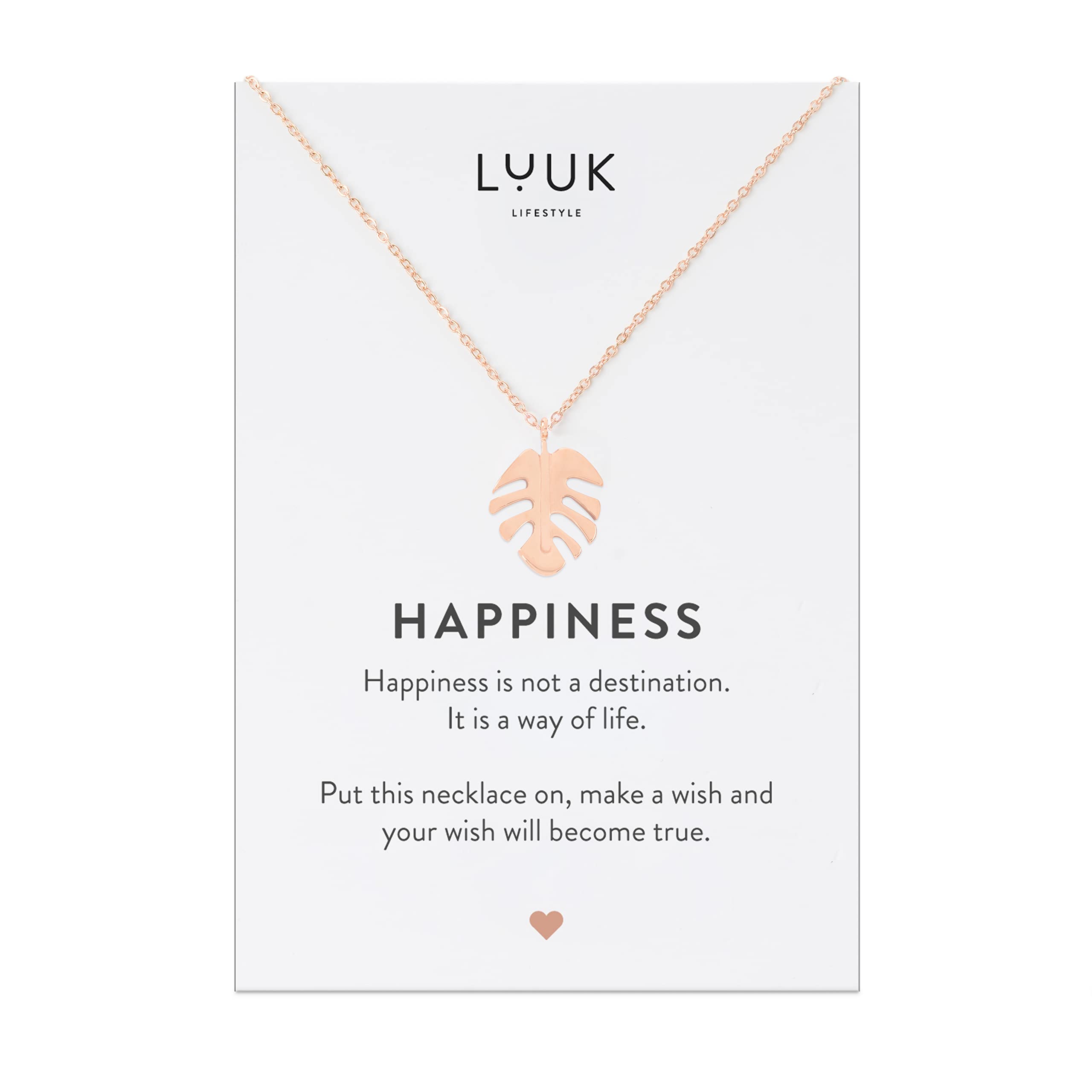 LUUK LIFESTYLE Stainless Steel Pendant Necklace for Women Waterproof 50cm Chain Modern Necklace Gift for Her Rose Gold Monstera Leaf