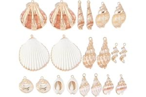 SUNNYCLUE 1 Box 20Pcs 10 Styles Sea Shell Charms Bulk Seashell Charms Natural Cowrie Conch Seashells Ocean Sea Shells Beach Charm for Jewelry Making Charms Women DIY Necklaces Earrings Bracelets
