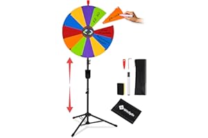 WinSpin 24" Spinning Prize Wheel, Adjustable Height Prize Wheel Spinner with Stand, DIY Modular Spin Doodle Game Spinner for Carnival Games Events School Party, 12 Slots Events School