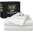 Hyde Lane King Sheets - 1000 Thread Count Luxury Cotton, Deep Pocket Fitted Sheet Set, Soft & Breathable Sateen Weave, Durable & Elegant Bedding (Natural White)