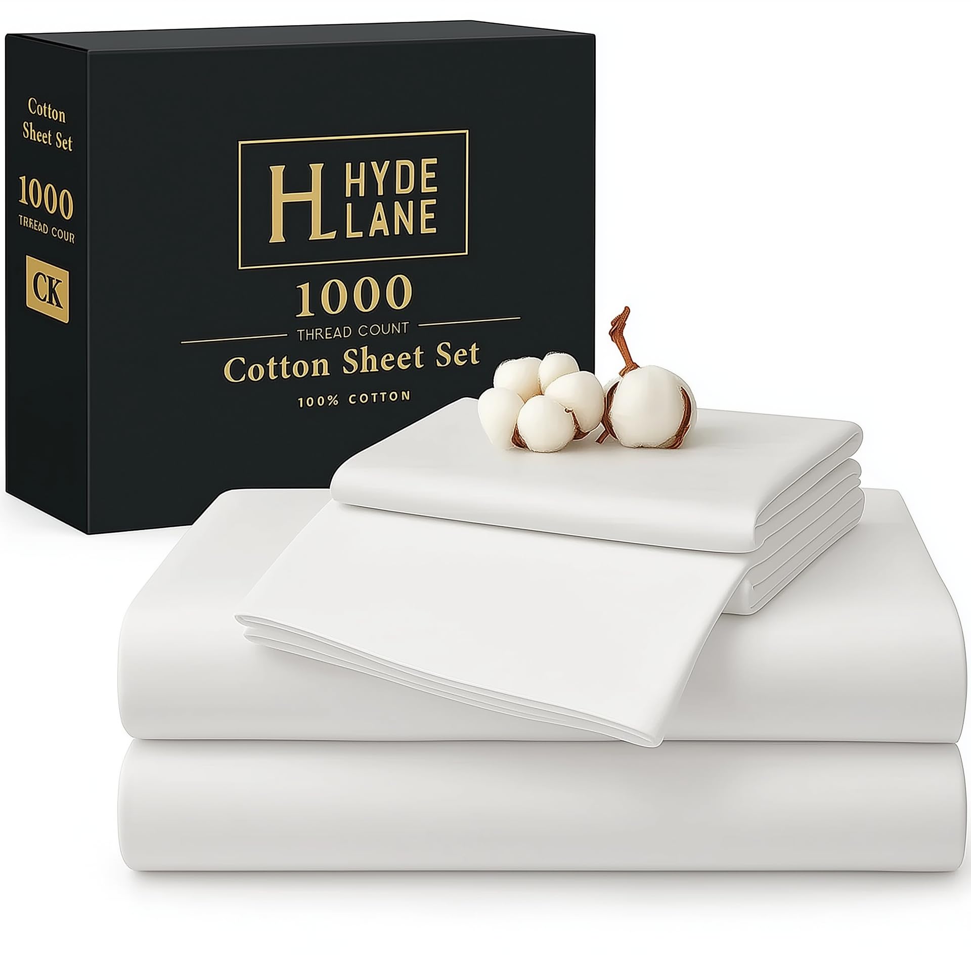 Photo 1 of Hyde Lane Luxury 1000 Thread Count 100% Cotton Sheets | Very Soft & Thick - Fits Upto 20" Mattress | Sateen Weave Bed Sheets 18" Deep Pocket- 4 PC Sheet Set (Natural White, Queen)