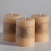 MOZEAL 3" x 4" Hand-Poured Unscented Beige Candle, Dripless Off White/Cream Pillar Candle Set of 3, Long Clean Burning, Approx 72 Hours Burn Time, Rustic Country Style, Home Decor
