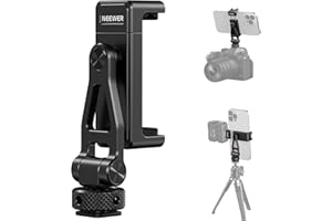 Neewer Metal Phone Tripod Mount with Cold Shoes, 1/4" Thread, 180° Tilt, 360° Rotation, Adjustable Phone Clamp Metal Phone Ho