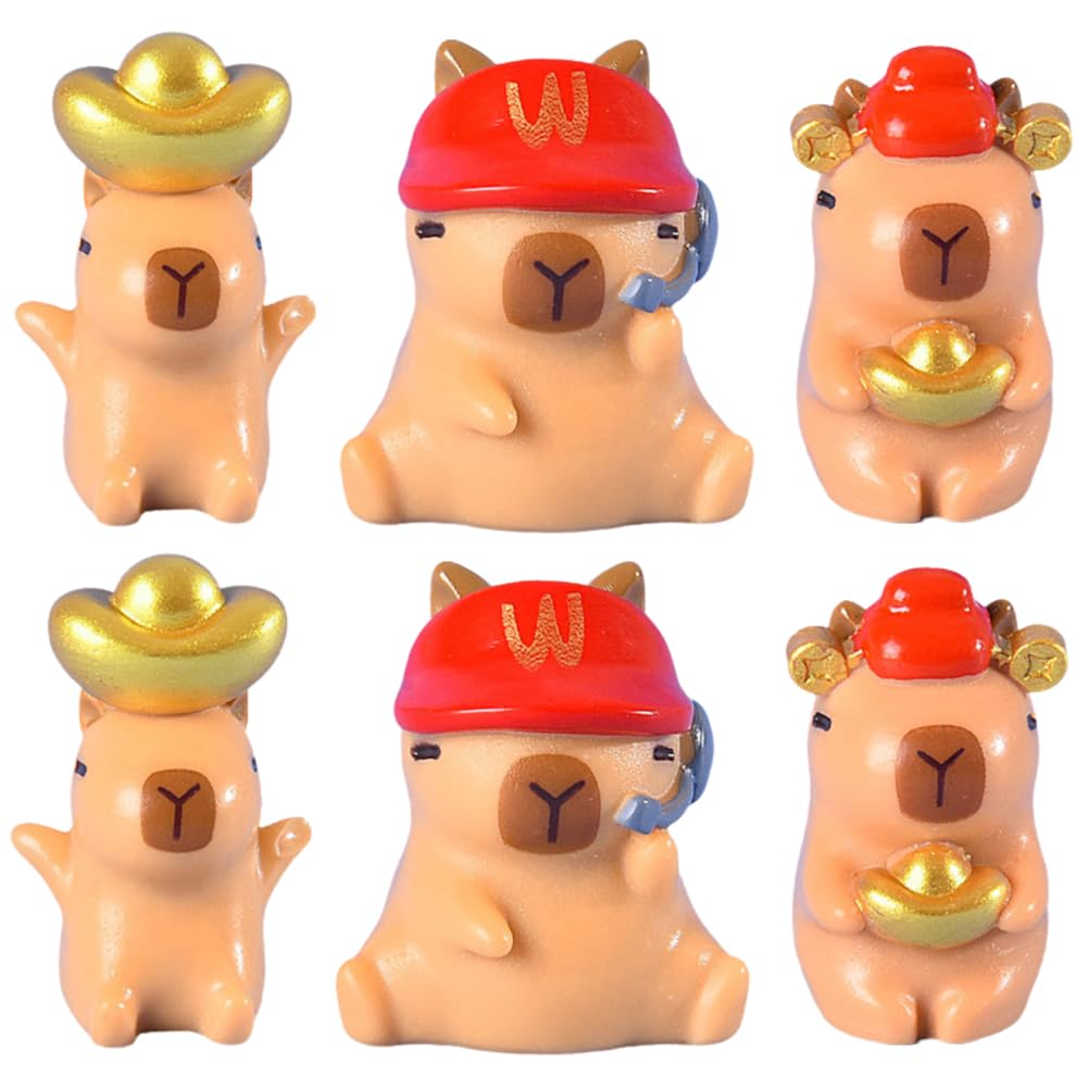 BXZGLHF Mini Capybara Figurines,6 PCS Capybara Resin Figurines Set Miniature Capybara Figure Microlandscape Animal Cake Topper Cartoon Model Ornament For Desktop Tabletop Fairy Garden DIY Crafts