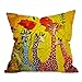 HLPPC ® Cotton Linen Pillow Case Cushion Cover Home Decorative Giraffe and Flower 18 X 18 Inches One Side