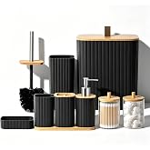 Black Bathroom Set Bathroom Accessories Set Complete with Trash Can-9PCS | Bathroom Decor Set Toilet Brush Holder Set Soap Dispenser Decorative Countertop Sets with Trash Can for Home,Hotel, Apartment