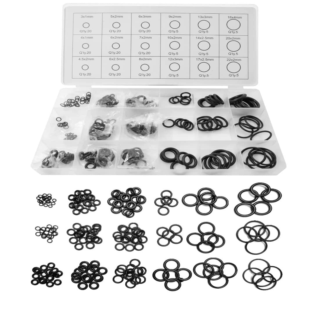 225 Pcs O-Rings Gasket kit - Assorted, Kitchen/Bathroom Tap Washers Seals/Spacers for Mixer Taps, Plumbing, Rubber Nitrile Washers O Rings Kit - 18 Sizes