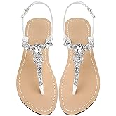 AIJIVOU Women's Rhinestone Flat Sandals, Women Flip Flops with Clip Toe RingBeadeed Rhinestone Crystal Jeweled Sandal Shoes for Summer Beach Oceanside Holiday Outdoor